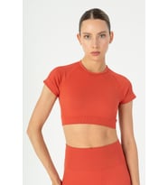 Maraton SlimFit Kadın Bisiklet Yaka Kiremit Crop Top