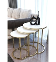 Gold Metal Parlak Beyaz Mdf Tabla Zigon Sehpa