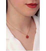 925 Ayar Gümüş Rose Kaplama Kırmızı Renkli Lotus Çiçeği Kolye