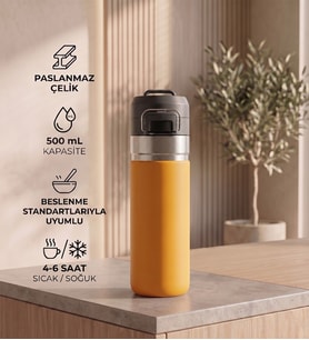 Kilit Kapaklı Paslanmaz Çelik Seyahat Termosu - 500 mL