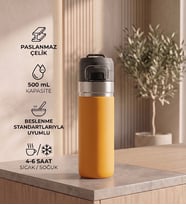 Kilit Kapaklı Paslanmaz Çelik Seyahat Termosu - 500 mL