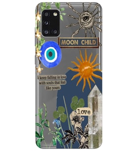 Samsung Galaxy A31 Uyumlu Moon Child Desenli Şeffaf Telefon Kılıfı