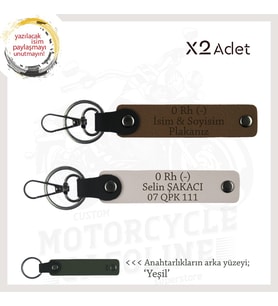 Biker Tarzına, İsim Plaka ve 0 Rh (-) Kan Grubu Yazılı Güvenli Sürüş Anahtarlığı, Kahve-Pudra-Ysl (Çok Renkli)