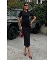 Beli Büzgülü Midi Elbise 2853