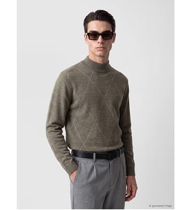LCWAIKIKI Classic Yeşil Yarım Balıkçı Yaka Baklava Desenli Erkek Triko Kazak