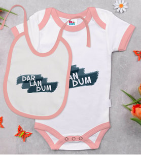 BK Kids Darlandum Tasarımlı Pembe Bebek Body Zıbın ve Mama Önlüğü Hediye Seti-1