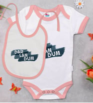 BK Kids Darlandum Tasarımlı Pembe Bebek Body Zıbın ve Mama Önlüğü Hediye Seti-1