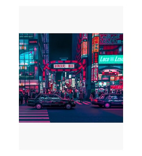 Cyberpunk Tokyo Sokak Tablo Ahşap Poster Dekoratif