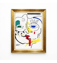 Tablore Picasso Tarzı Soyut Yüz Figürlü Altın Çerçeveli Kanvas Salon Tablosu