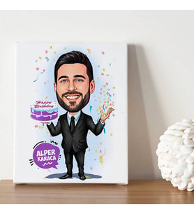 Yaş Günü Kutlayan Erkek Karikatürlü Kanvas Tablo