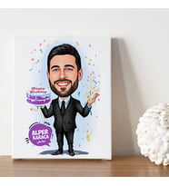 Yaş Günü Kutlayan Erkek Karikatürlü Kanvas Tablo