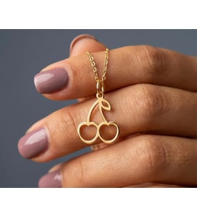 Kişiye Özel 925 Ayar Gümüş Minimalist Kiraz Kolye (Gold)