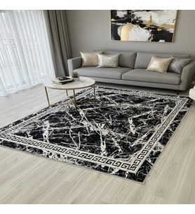 Kilim Çift Taraflı Modern Desenli Yıkanabilir Pamuklu Dokuma 1. Kalite Savan 2x3 Metre Siyah