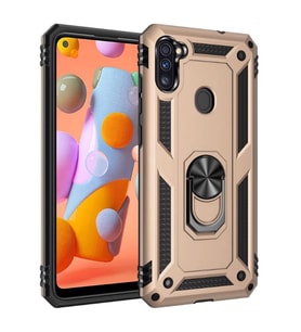 Samsung Galaxy A11 Kılıf Metal For Car Yüzüklü Standlı Military Ring Serisi (Altın)