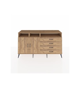 Kronos Konsol 5 Raflı 4 Çekmeceli 2 Kapaklı 176x59x99 Çam-Çam