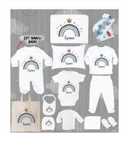 Minito Baby İsme Özel 13'lu Pamuklu Erkek Bebek Hastane Çıkışı Seti_MT_283-13 (Krem)