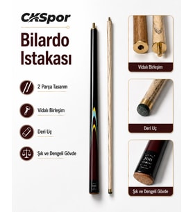 CKSPOR Bilardo Istakası 2 Parça Vidalı Birleşim Deri Uçlu Şık Dengeli Ahşap Bilardo Sopası