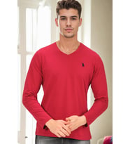 T9587 DEWBERRY V YAKA ERKEK UZUN KOL T-SHIRT-BORDO