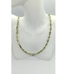 Yeşil Cam Boncuk Detaylı Gold Top Zincir Kolye (45+5 cm)