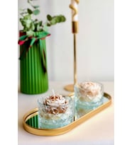 Bulud Design Lüks Dekoratif Kokulu Şakayık Çiçek Mum - Kristal Cam Kasede Özel Tasarım 2'li Set - Gold Aynalı Tepsi Hediyelik Estetik & Ev Aksesuarı
