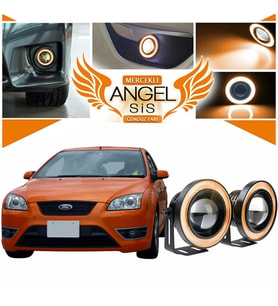 Ford Focus 2 Uyumlu, Universal Mercekli Led Angel Sis Farı, 76mm Turuncu Renk