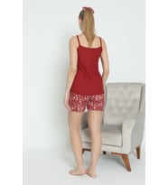 Mirano 1700 Pegasus Kumaş Likralı Askılı Şortlu Çiçekli Takım Pijama Takımı (Bordo)