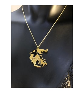 Kadın Gümüş Kolye - Yunanistan (GREECE) Haritası Bayrağı Gold Renk 925 Ayar Gümüş Ülke Kolye