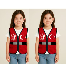 ATATÜRK AY YILDIZ BASKILI FERMUARLI YELEK (B.Kırmızı)