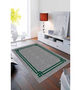 Yeşil Çerçeveli Kaymaz Taban Makinede Yıkanabilir Halı RV057 - 100 x 160 cm