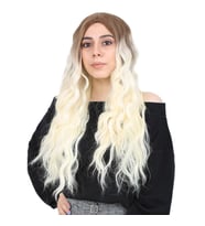 Su Dalgası Uzun Perçemsiz Fiber Sen Peruk / Kumral / Platin Ombreli