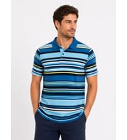 Erkek Çizgili Polo Yaka Tişört Kısa Kol Yazlık T-Shirt Regular Fit - Mavi