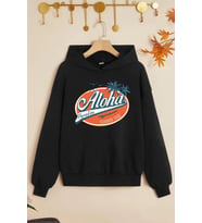 Çocuk Aloha Baskılı Sweatshirt (Siyah)