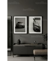 Modern Otomobil Temalı 2’li Ahşap Çerçeveli Tablo Seti
