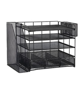 Temel Siyah Metal Mesh 4 Katlı Masaüstü Organizer Dosyalık Çekmeceli Kalemlikli 34.5x22x30 cm 9209