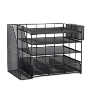 Temel Siyah Metal Mesh 4 Katlı Masaüstü Organizer Dosyalık Çekmeceli Kalemlikli 34.5x22x30 cm 9209