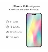 iPhone 16 Pro Uyumlu Kırılmaz Cam Ekran Koruyucu 9H Temperli Cam HD Şeffaf (Beyaz)