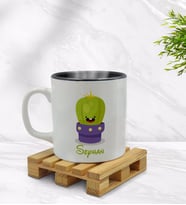 BK Gift Kişiye Özel Kaktüs Tasarımlı İçi Siyah Renkli Kupa Bardak Model 10