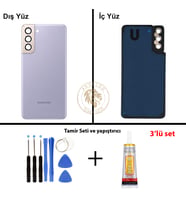 Samsung S21 Plus Mor Arka Pil Kapağı Batarya Kapağı Lazer Kesim + Yapıştırıcı ve Vida Seti