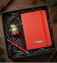 Kişiye Özel Kırmızı Defter & Kırmızı Kalem & Yılbaşı Kar Küresi Hediye Seti