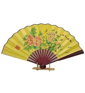 Çin Bambu Keten Kumaş Yelpaze AK01 Büyük Boy 60cm No.1