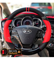 Kia Ceed Sportswagon Dikme Direksiyon Kılıfı Parlak Siyah Kırmızı Detaylı Kırmızı Çift Yüzük ve Dikiş 2012-2018