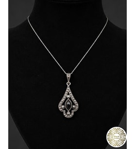 925 Ayar Kadın Oltu Taşı Kadın Kolye sk00075 (Siyah)