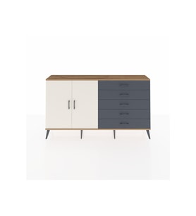 Arges Konsol 4 Raflı 5 Çekmeceli 2 Kapaklı 176x30x99 Çam-Aytaşı/Antrasit