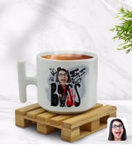BK Gift Kişiye Özel Kadın Big Boss Karikatürlü T Kulplu Beyaz Middle Kupa Bardak-3