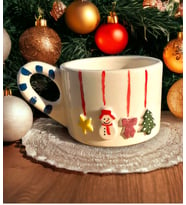 El Yapımı Seramik Çay Kahve Kupası Yeni Yıl Yılbaşı Noel Temalı Çay Kahve Fincan , Kupa christmas