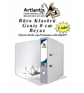 Büro Klasörü Beyaz Geniş 5 Adet Plastik Geniş Beyaz Klasör Halkalı Paslanmaz Çelik Klipsli 5 Adet