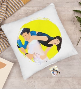 BK Gift Kişiye Özel Karikatür Portre Beyaz Yastık, Illustrasyon Portre, Arkadaşa Hediye, Sevgiliye Hediye, Ev Hediyesi-2