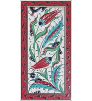 Armada Çini 10x20 Cm ED 226 Kırmızı Çerçeve iki lale El dekoru Çini Karo