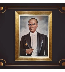Altın Varaklı Çerçeveli Paspartulu Atatürk Tablo z5194 (Gold)