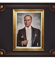 Altın Varaklı Çerçeveli Paspartulu Atatürk Tablo z5194 (Gold)